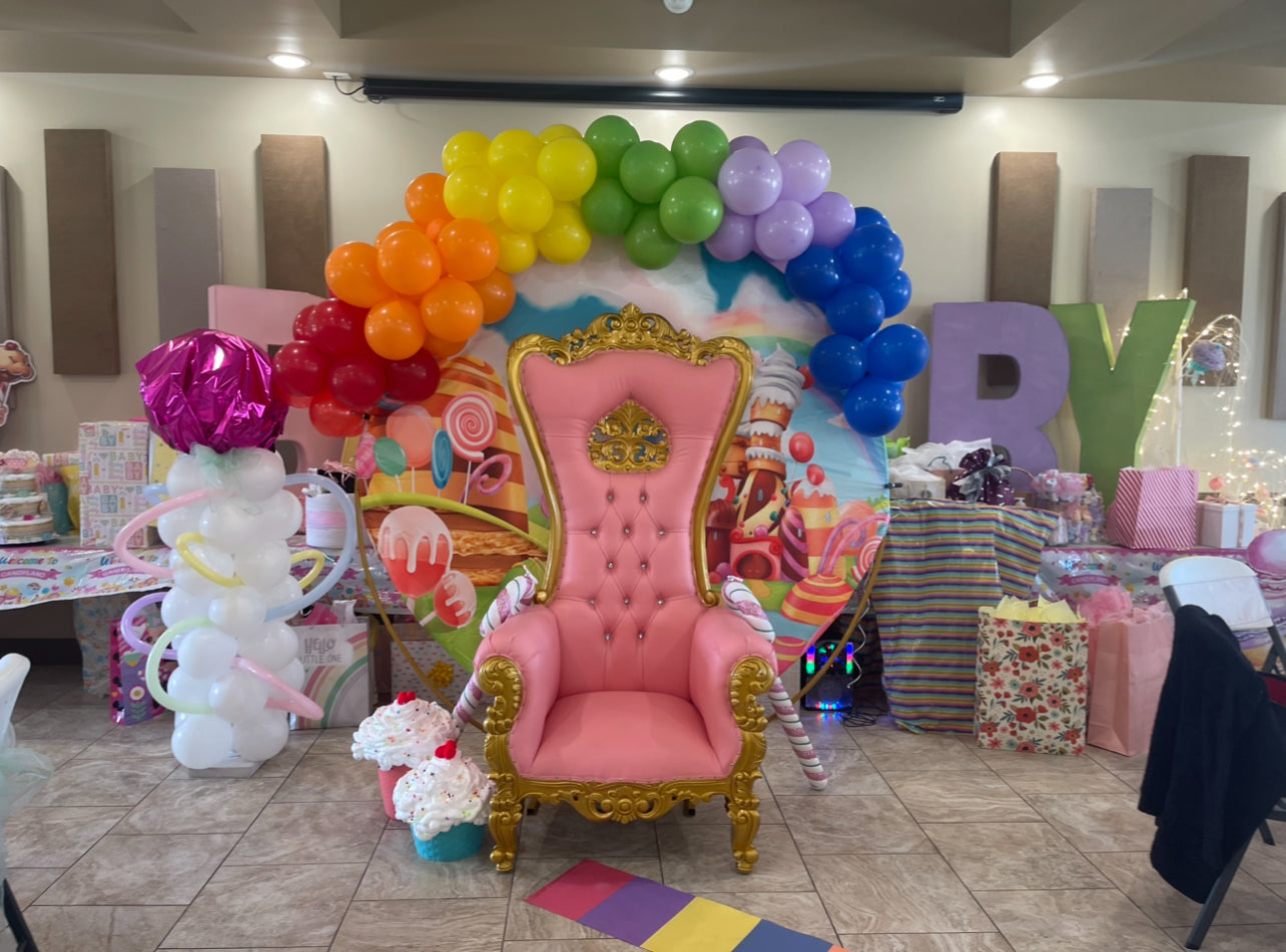 Pink and gold throne chair rental