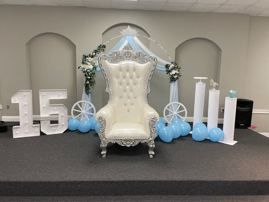 White And Silver Throne Chair (Rental)